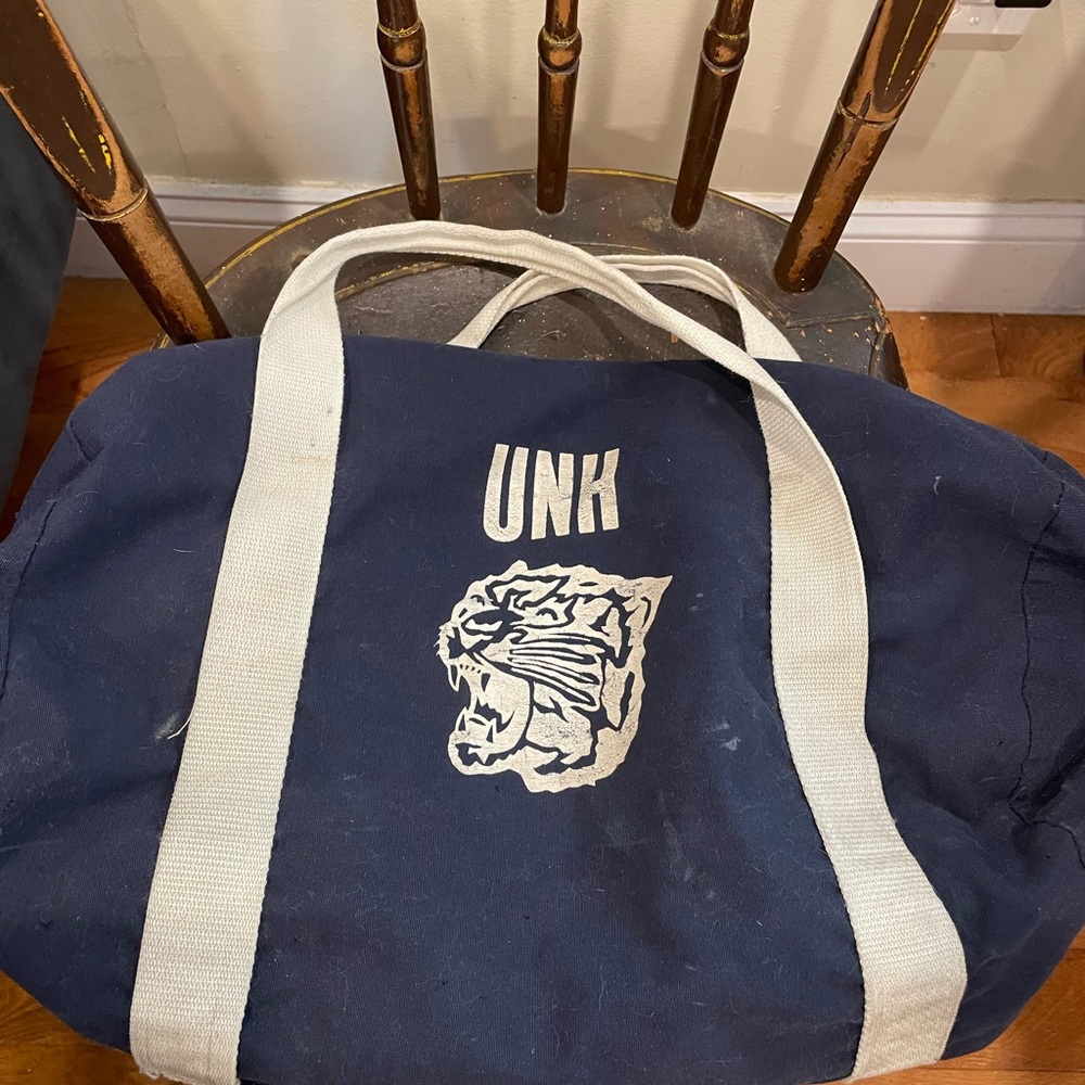 Vintage UNH Dark Blue Duffel Bag with White Accents